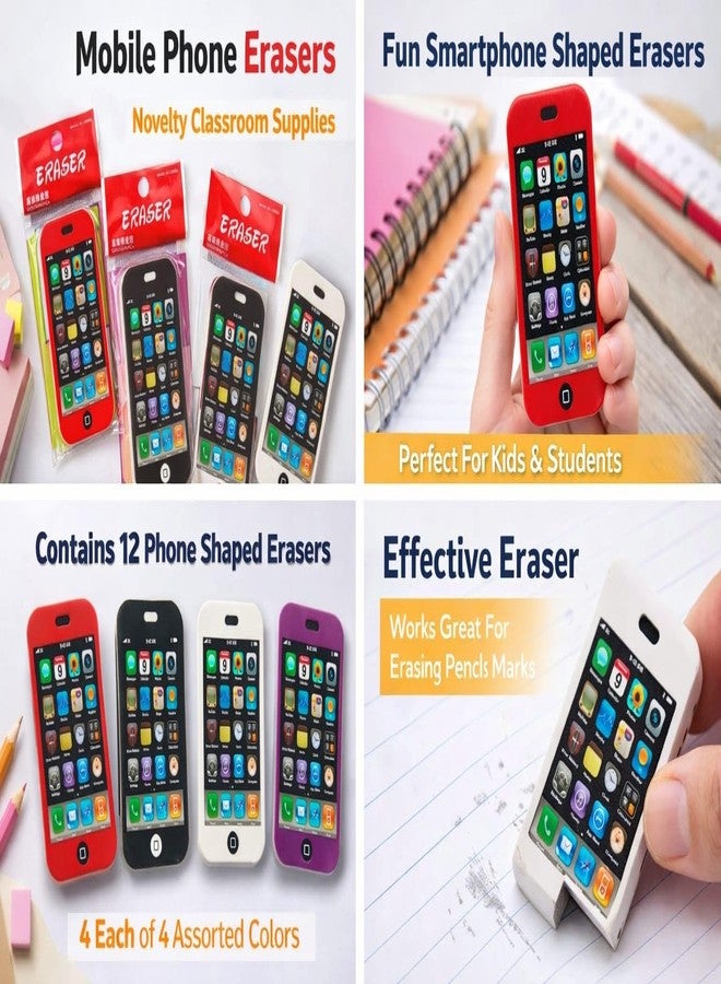 VTL Mobile Phone Shape Erasers for Students | Big Size 8 cm x 4 cm | Fun Smartphone Design Pencil Erasers | Soft & Clean Erasing | Multi-Colors | Pack of 12 - Image 5